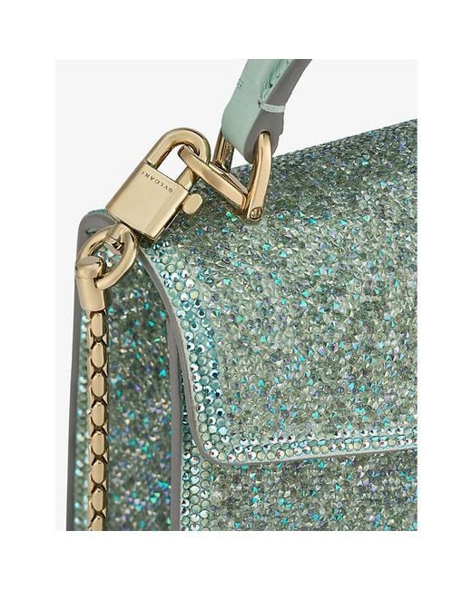 BVLGARI Green Crystal-Embellished Suede Top-Handle Bag