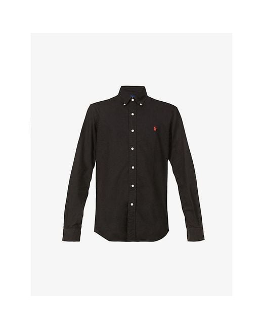 Polo Ralph Lauren Black Pony-embroidered Custom-fit Garment-dyed Cotton Oxford Shirt for men