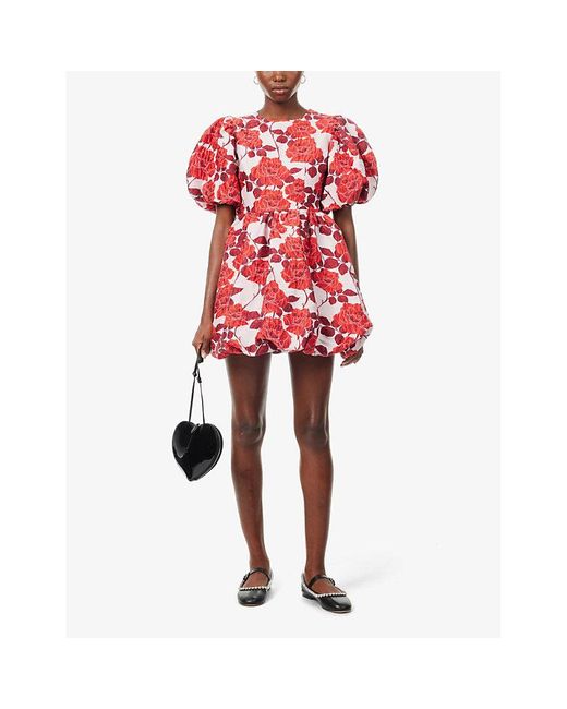 Sister Jane Red Wild Berry Floral-pattern Woven Mini Dress