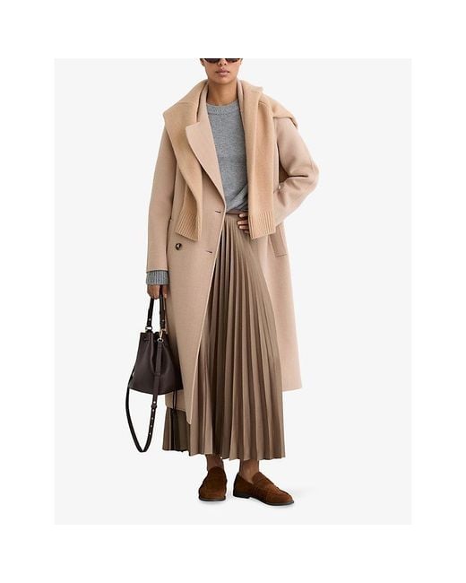 Reiss Brown Seren Pleated Woven Midi Skirt