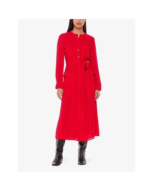 Whistles Red Nia Four-pocket Woven Midi Dress