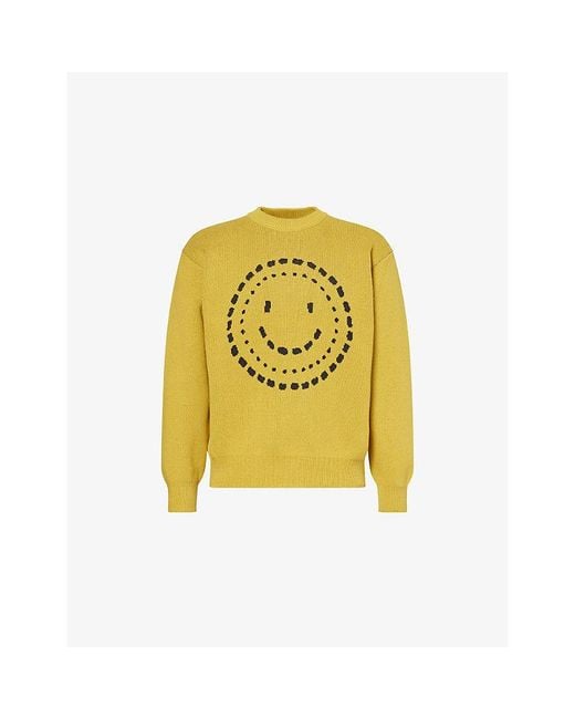 Heresy Yellow Smiler Motif Cotton Jumper for men