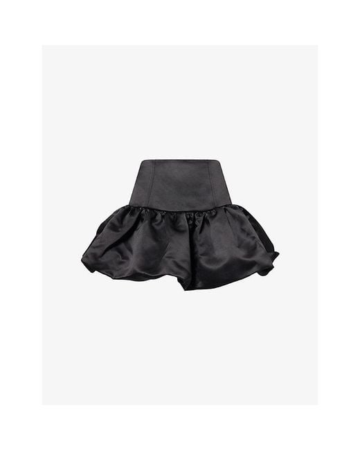 Ganni Black Flared Satin Mini Skirt