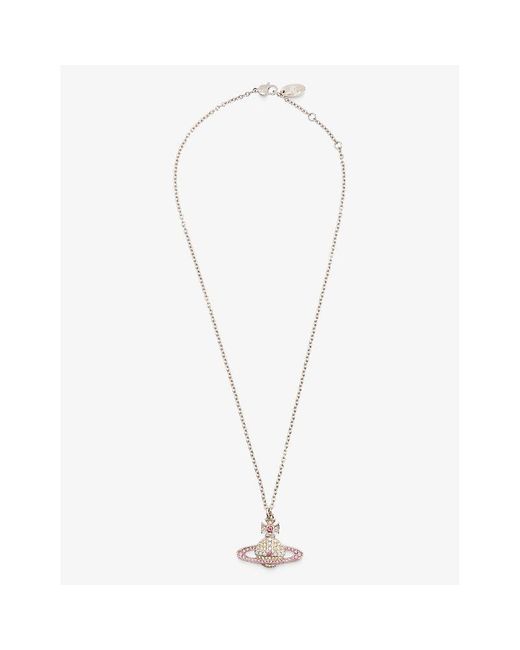Vivienne Westwood White Kika Brass And Crystal Pendant Necklace