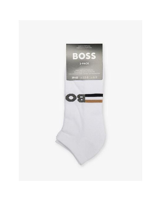 Boss White Iconic Logo-pattern Pack Of Two Stretch-cotton Blend Socks for men