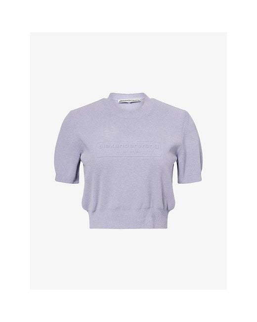Alexander Wang Purple Cropped Embossed-Brand Knitted Top