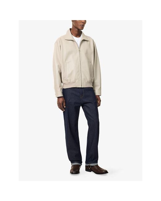 FRAME Natural Collared Zip-Up Leather Bomber Jacket for men