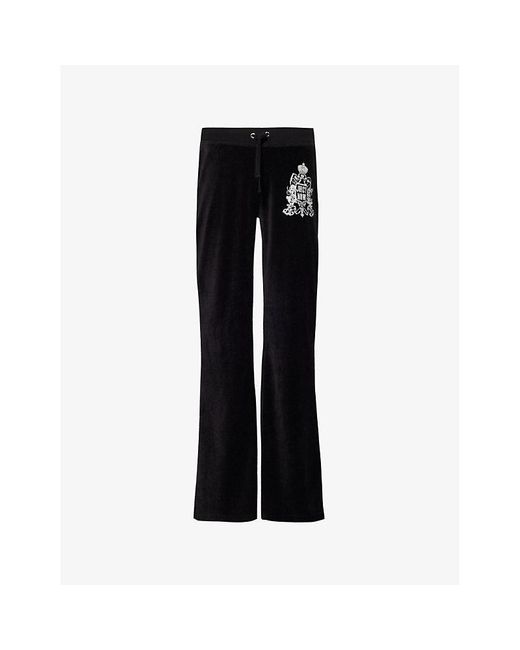 Juicy Couture Black Caisa Juicy Now Straight-Leg Velour Jogging Bottoms