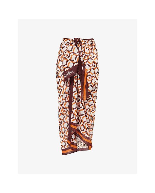 Max Mara Red Elfi Pareo Printed Cotton-Muslin Sarong