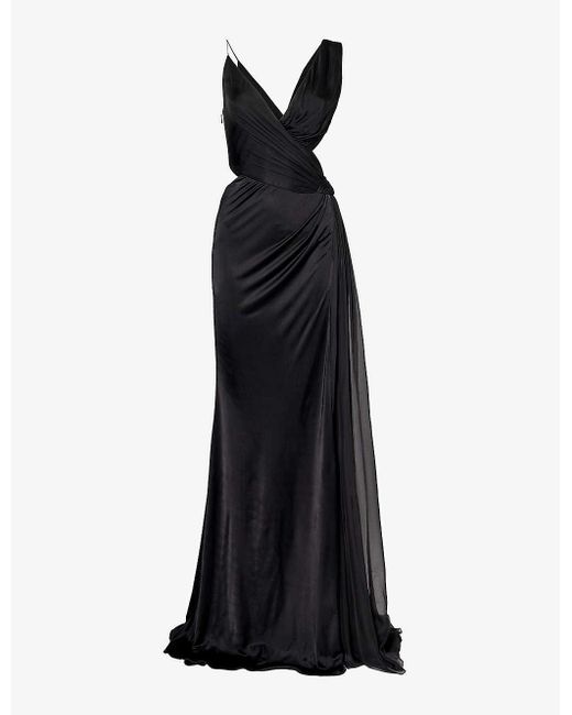 Roberto Cavalli Black Cut-out V-neck Woven Maxi Dress