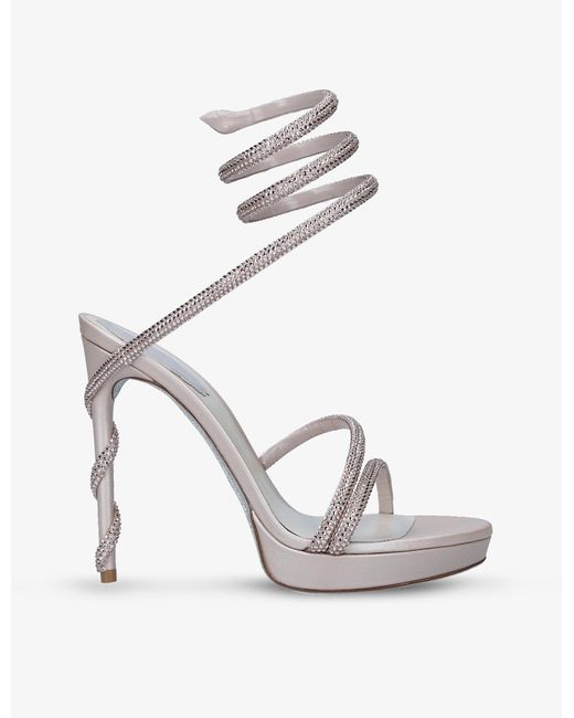 Rene Caovilla Cleo Crystal-embellished Leather Heeled Platform Sandals in Blush (White) | Lyst