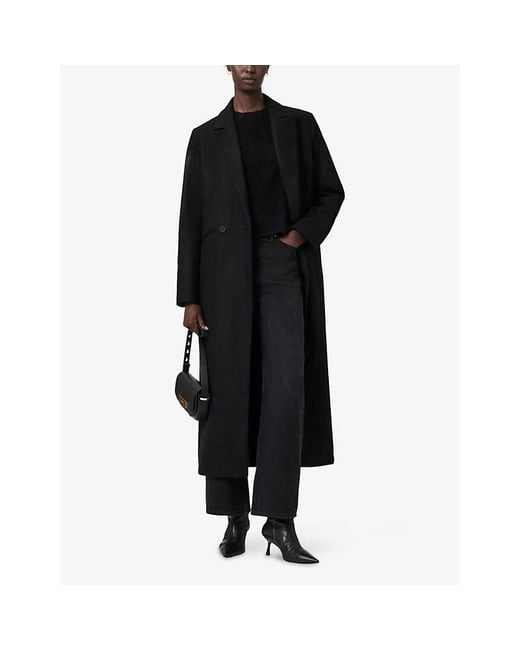AllSaints Black Nellie Lapel-Collar Wool And Cashmere-Blend Coat