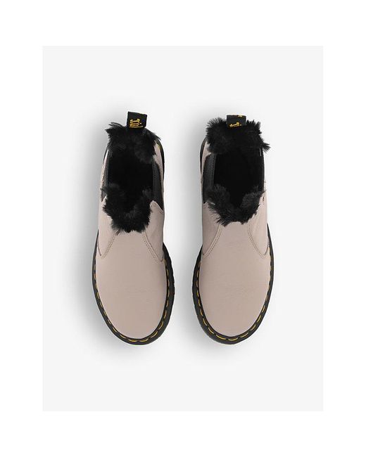 Dr. Martens White 2976 Leonore Faux Fur-lined Leather Chelsea Boots
