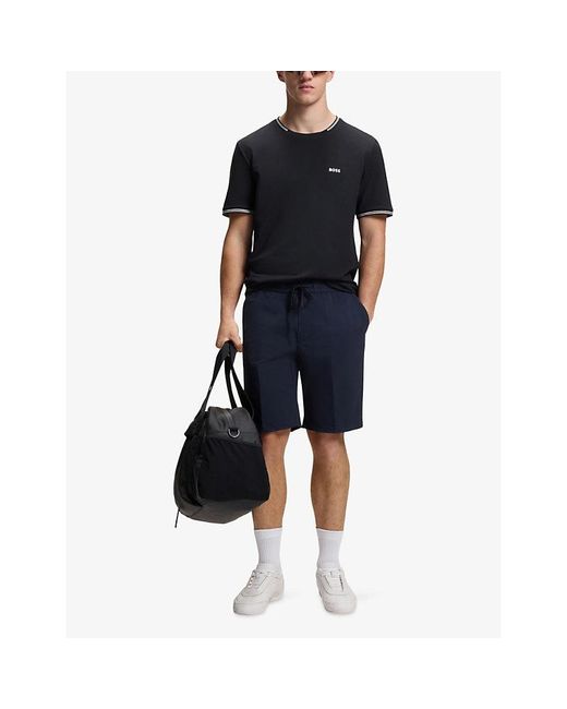 Boss Black Branded Contrast-Trim Stretch-Cotton T-Shirt for men