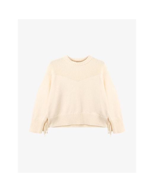 Whistles Natural Fringed-Trim Relaxed-Fit Cotton-Blend Jumper