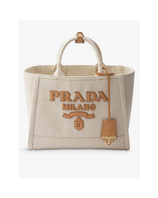 Prada Metallic Brand-typography Linen-blend Tote Bag
