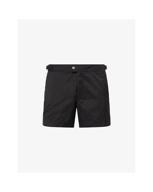 Tom Ford Black Mid-Rise Contrast-Piping Swim Shorts for men