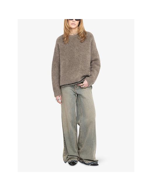Zadig & Voltaire Brown Markuz Brand-Embroidered Wool-Blend Jumper