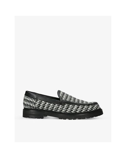 Manolo Blahnik Black Dineralo Houndstooth-check Woven And Leather Loafers