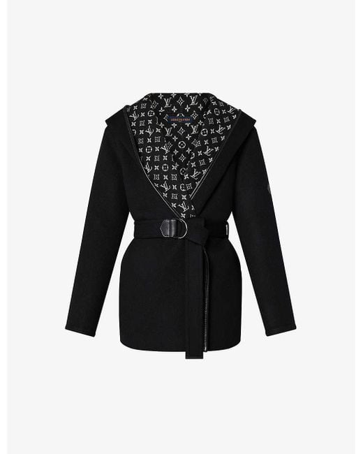 Louis Vuitton Black Monogram-embellished Regular-fit Wool-blend Pea Coat