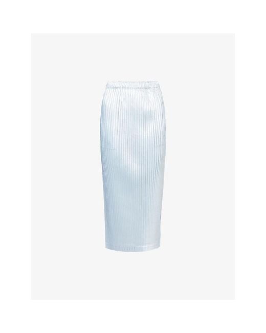 Issey Miyake Blue Glossed Metal Pleats Knitted Midi Skirt