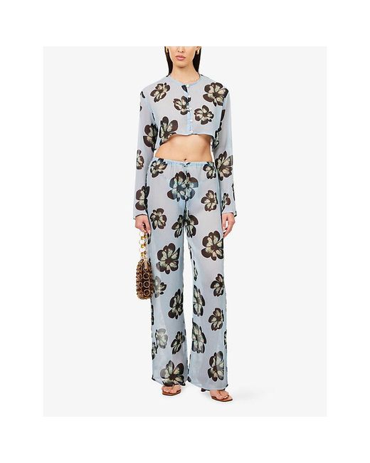 HYPHEN Blue Kenny Wide-Leg Woven Trousers