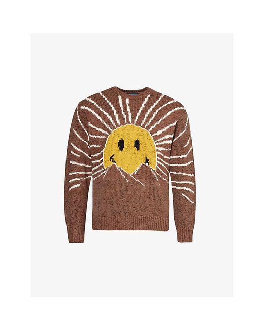 Market Orange Smiley Sunrise Ribbed-trim Knitted Jumper for men