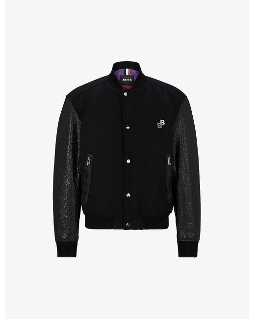 Boss Black Monogram-emed Sleeves Virgin Wool-blend Jacket for men