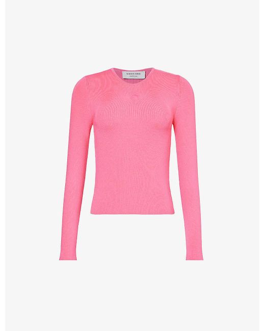 MARINE SERRE Pink Moon-embroidered Long-sleeved Stretch-knit Top