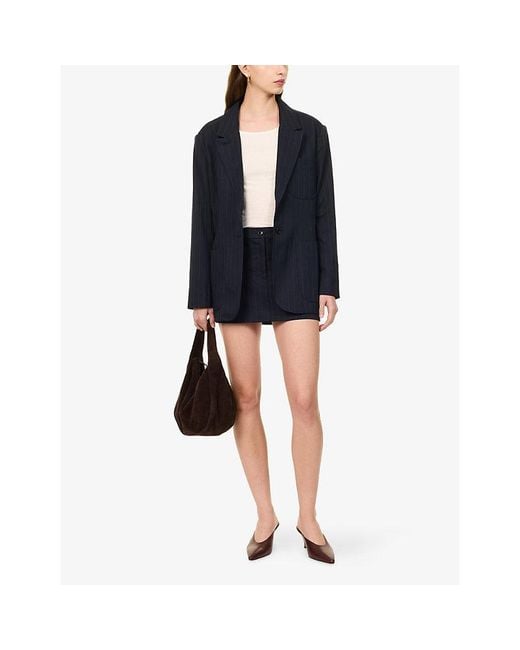 GOOD AMERICAN Blue The Trouser Pinstripe-Pattern Woven Mini Skirt