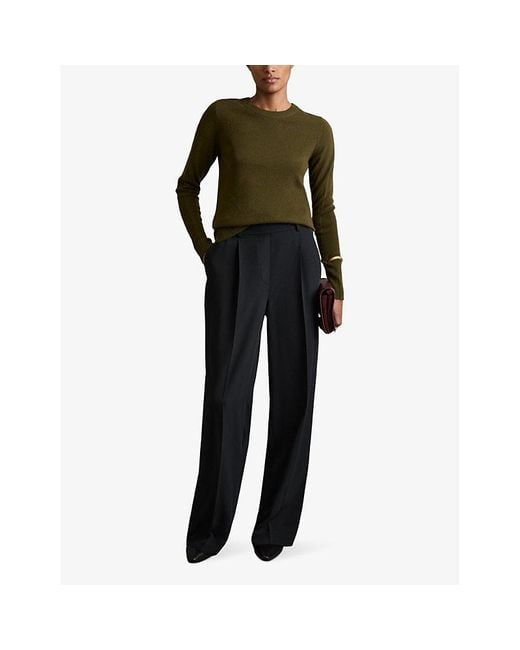 Reiss Black Eden Elasticated-Waist Wide-Leg Twill Trousers