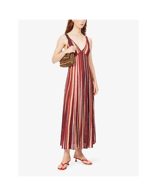 ME+EM Red Striped Metallic Knit Maxi Dress