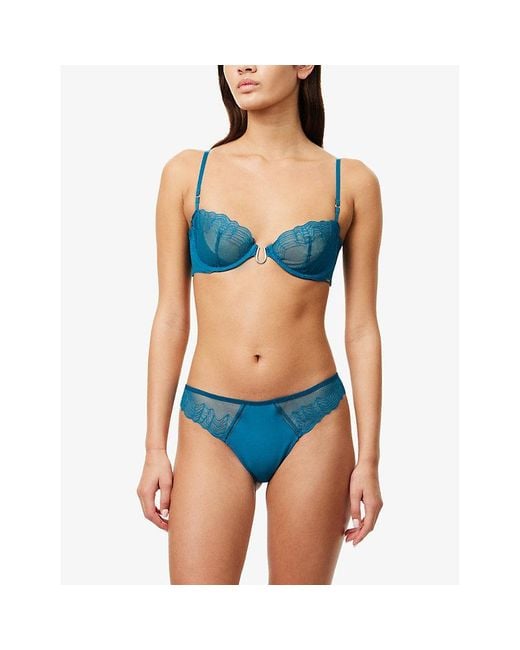Calvin Klein Blue Geo Lace Stretch-Woven Thong