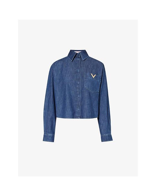 Valentino Garavani Blue Vlogo-embellished Long-sleeve Denim Shirt