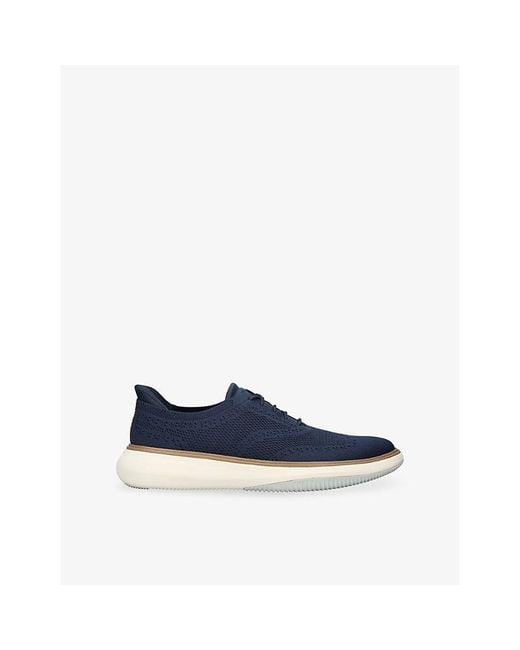 Cole Haan Blue Grand Phaze Stitchlite Knitted And Leather Oxford Shoes for men