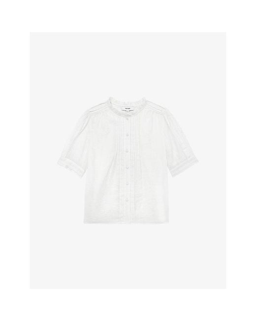 Reiss White Aurelia Frill-Neck Cotton-Muslin Top