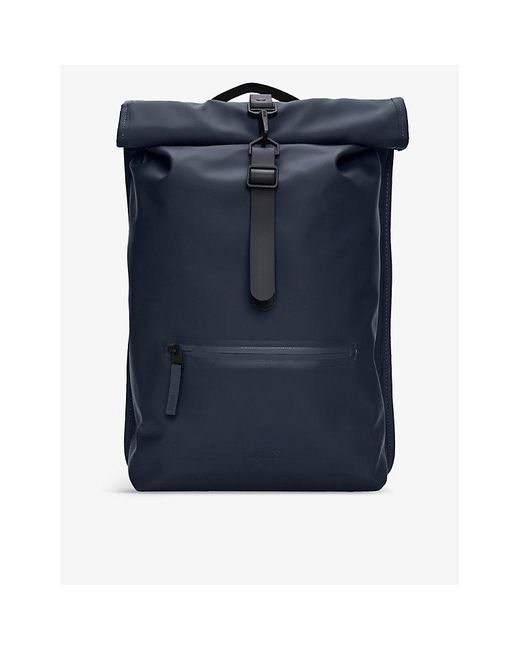 Rains Blue Roll-top Waterproof Shell Backpack