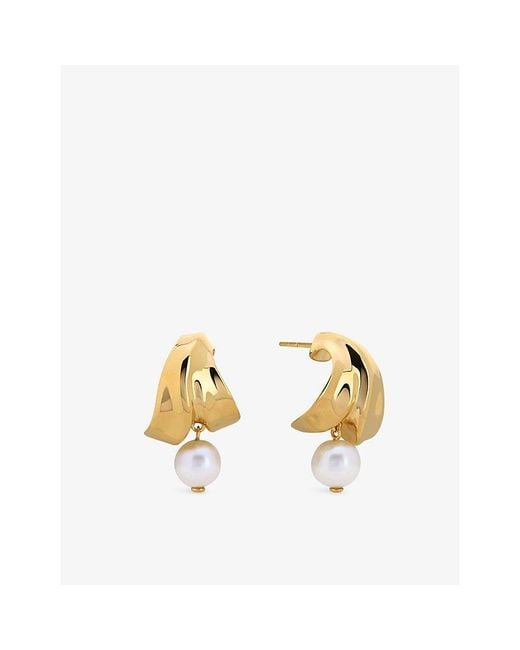 Monica Vinader Metallic Nomade Small 18Ct Vermeil And Pearl Hoop Earrings