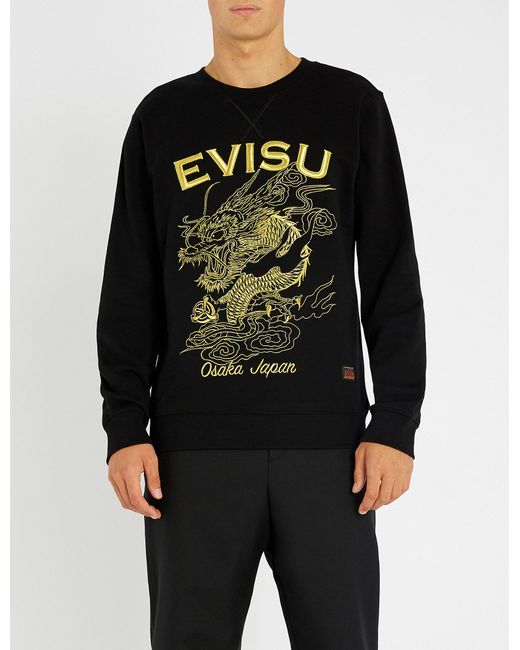 Evisu Black Dragon And Logo Embroidered Sweatshirt for men
