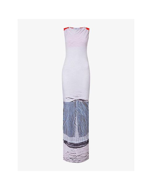 Miaou White Selena Abstract-pattern Stretch-woven Maxi Dres