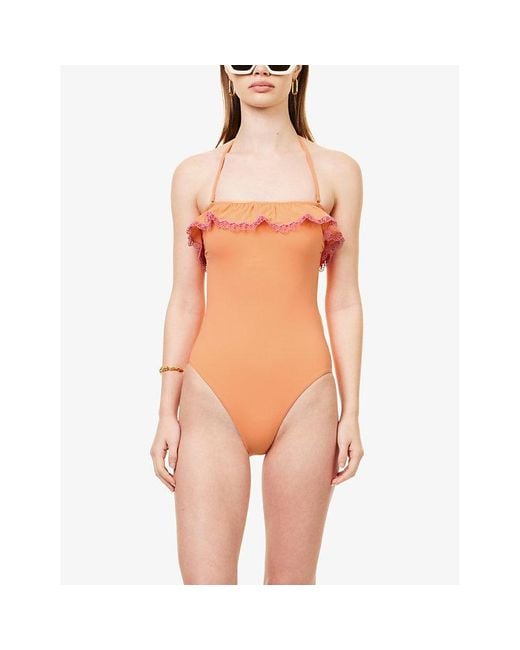 Seafolly Orange Lucia Frilled-trim Stretch Recycled-nylon Swimsuit