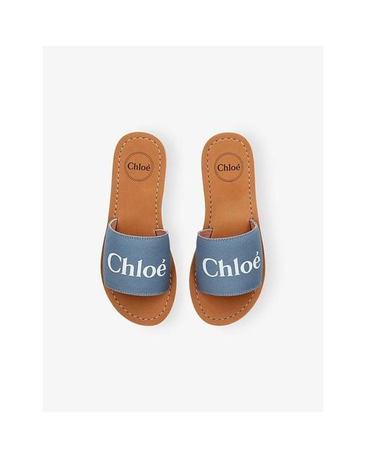 Chloé Blue Logo-Print Woven Slides