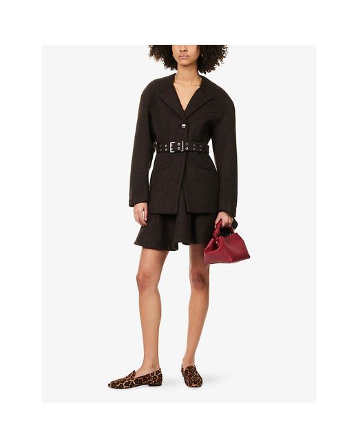 Ganni Black Belted Single-Breasted Wool-Blend Jacket