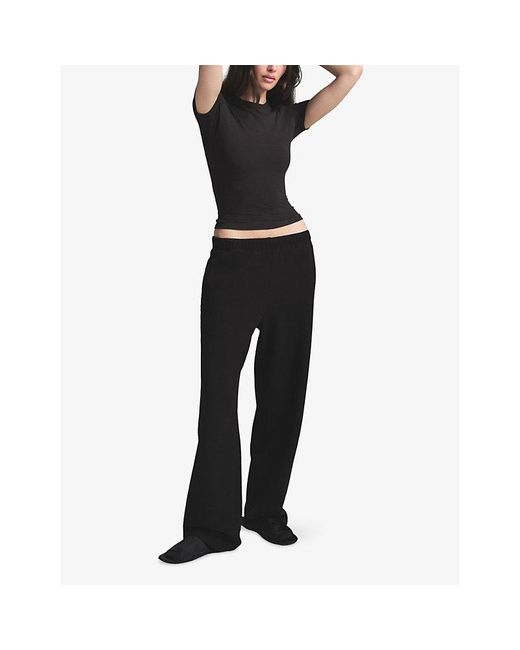 Skims Blue Classic Straight-Leg Cotton-Fleece Trousers