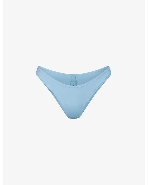 Skims Blue Tanga Mid-rise Recycled Stretch-nylon Bikini Bottom