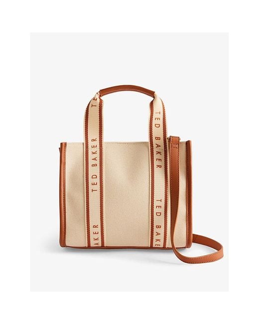Ted Baker Brown Georjea Branded-strap Cotton-canvas Tote Bag