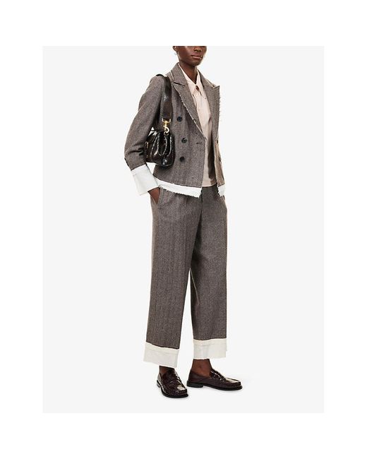 Undercover Gray Herringbone-Pattern Straight-Leg Wool-Blend Trousers