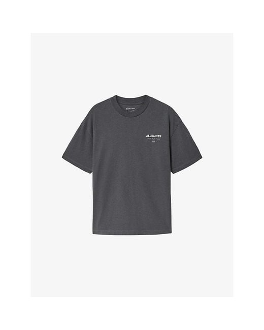 AllSaints Blue Underground Logo-Print Relaxed-Fit Cotton T-Shirt for men