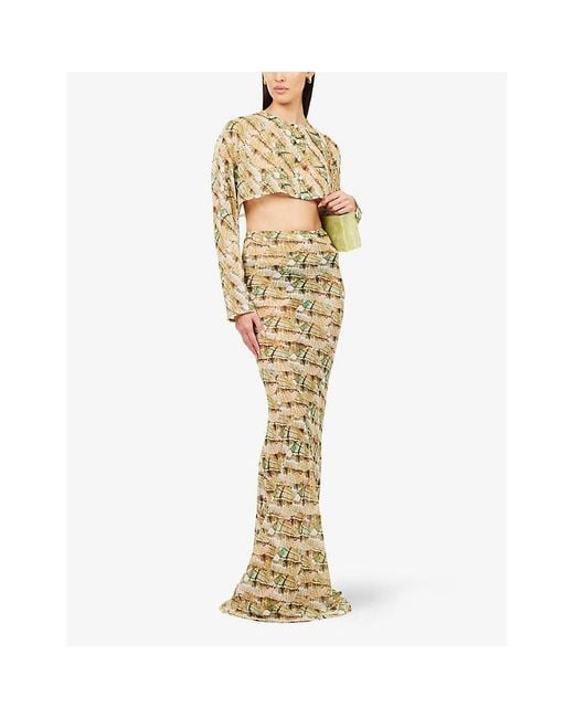 HYPHEN Metallic Butterfly-Print Sheer Maxi Skirt