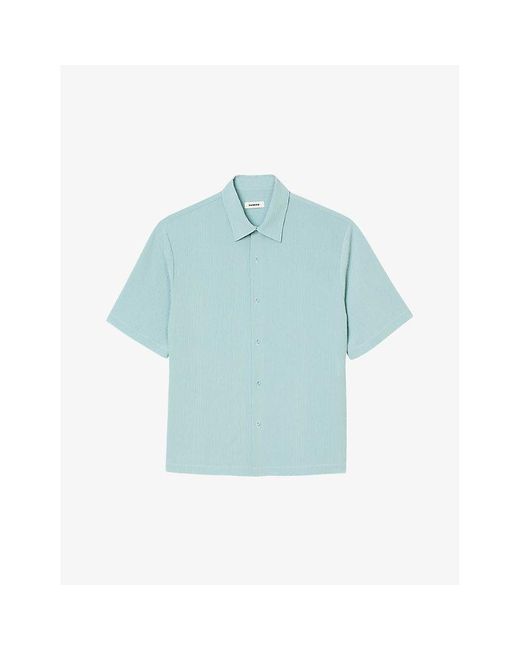 Sandro Blue Crease-effect Short-sleeved Relaxed-fit Woven Shirt for men